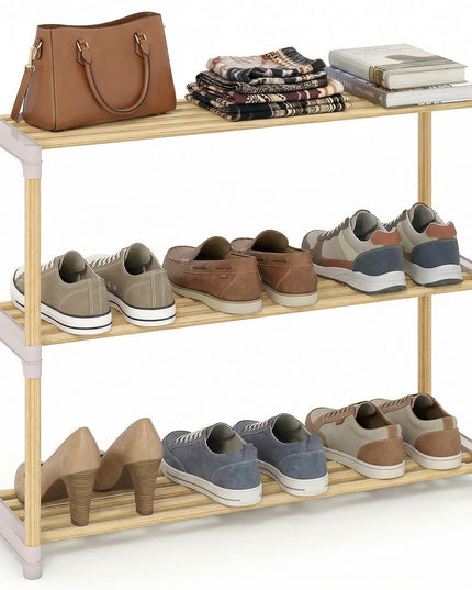 Meuble à chaussures en bois de pin Giantex pour entrée avec étagères ajourées