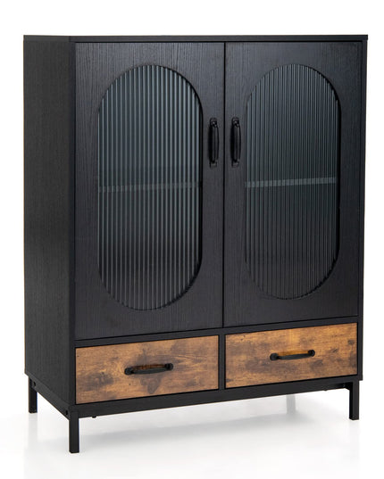 Giantex Buffet Cabinet with 2 Drawers, Wooden Sideboard, Standing 2-Tier Cupboard (Black & Brown)