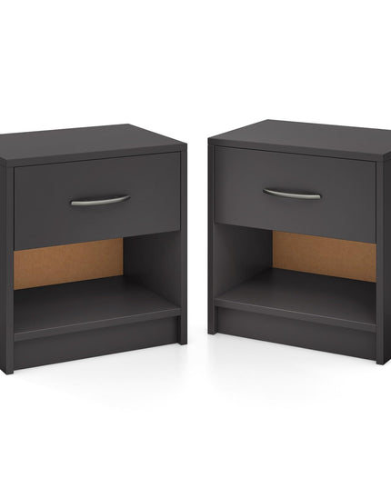 Giantex Night Stand Set of 1/2 with Drawer, Wood  End Table with Open Storage Shelf for Bedroom
