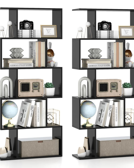 Giantex 5-Tier Geometric Bookshelf, 62.5" Tall Wood S-Shaped Bookcase with Anti-Tipping Device