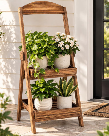 GIANTEX 2-Tier Ladder Plant Stand with Raised Edges