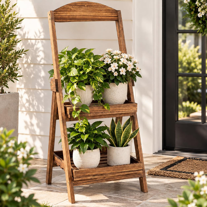 GIANTEX 2-Tier Ladder Plant Stand with Raised Edges