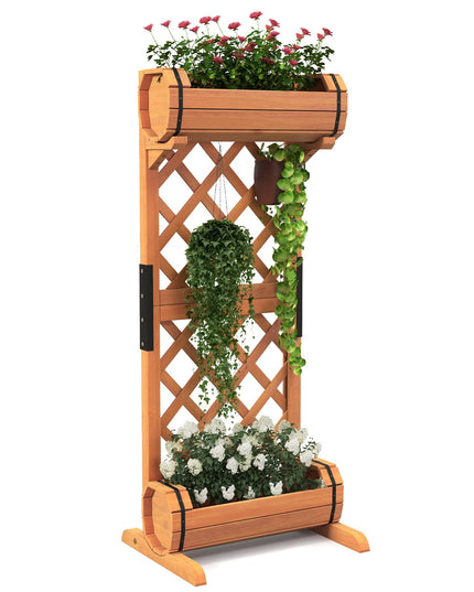 Giantex Raised Garden Bed with 2 Barrel Planters & Trellis