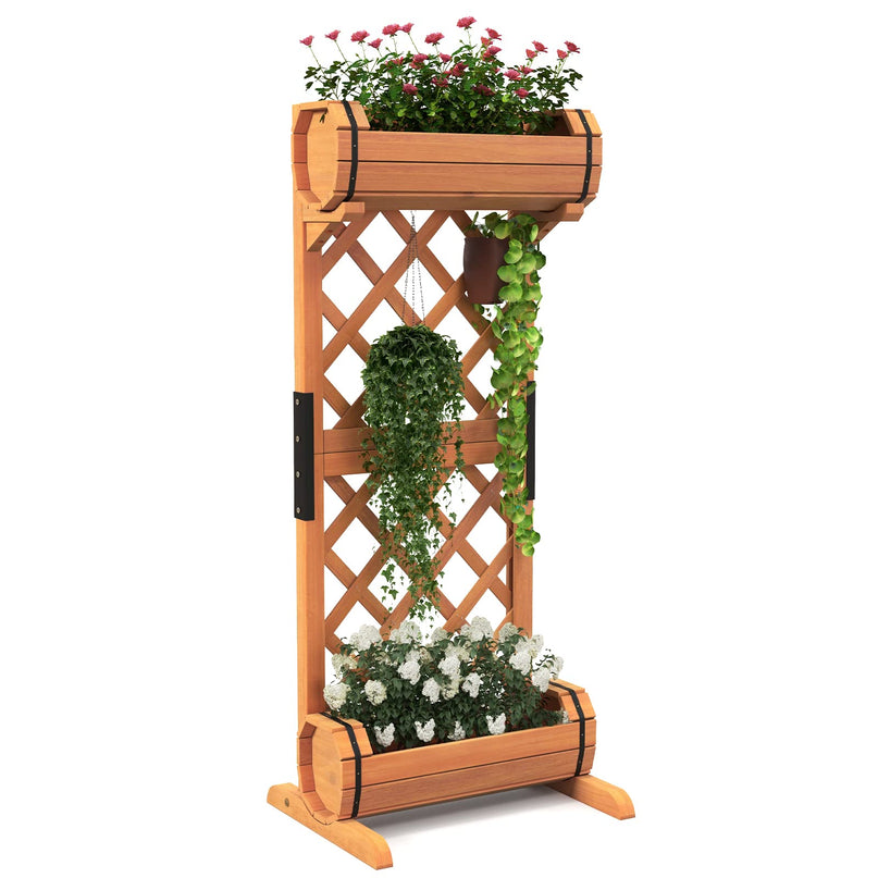 Giantex Raised Garden Bed with 2 Barrel Planters & Trellis