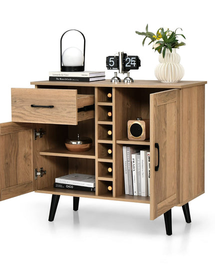 Giantex Buffet Sideboard Storage Cabinet - Wood Pantry Cupboard with 6-Bottle Wine Rack