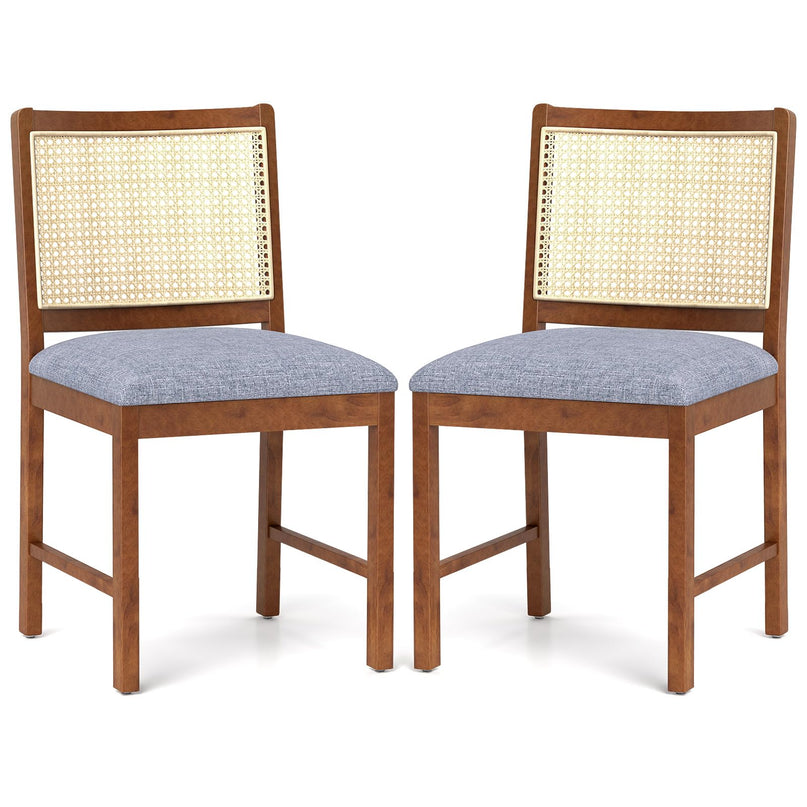 Giantex Rattan Dining Chairs Set of 2/4, Modern Upholstered Kitchen Chairs w/Rubber Wood Frame
