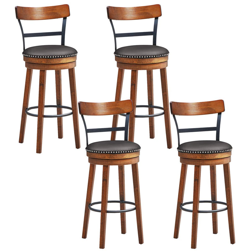 360-Degree Swivel Stools with Leather Padded Seat, Single Slat Ladder Back & Solid Rubber Wood Legs
