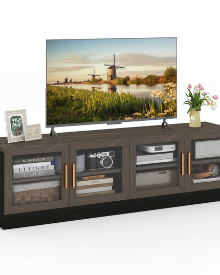 Giantex Large TV Stand for TVs up to 75”, Entertainment Center with 4 Tempered Glass Doors