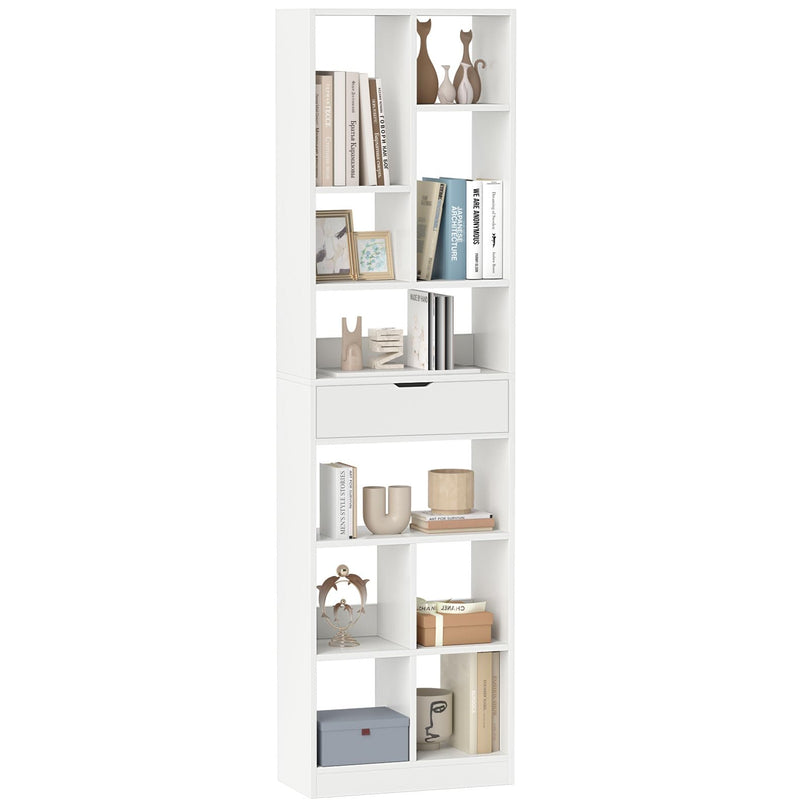 Giantex 71" Bookcase with Drawer with 10 Open Cubes