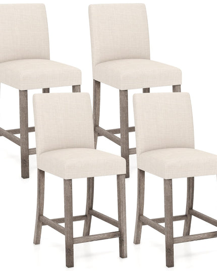 Giantex Bar Stools Counter Height, 24.5" Modern Fabric Bar Chairs with Back, Footrest & Solid Wood Legs