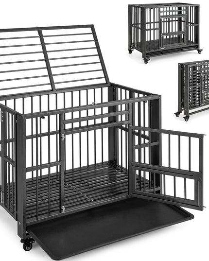 Giantex Foldable Metal Dog Crate - Heavy Duty Dog Cage