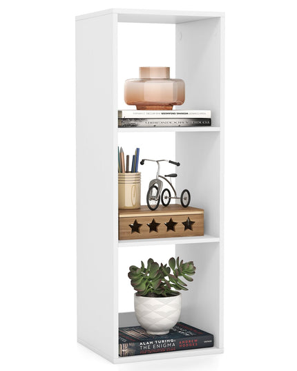 Giantex 3-Cube Bookcase, White Cubby Bookshelf w/Back Guardrail & Anti-Tipping Kits