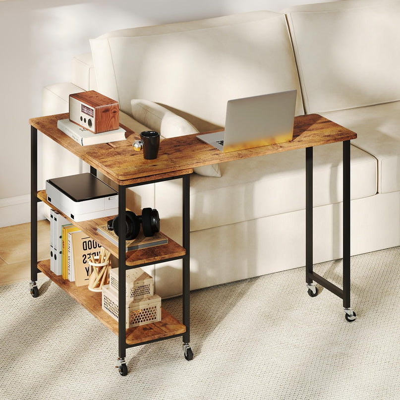 Giantex Patented Mobile End Table with 2-Tier Storage Shelves