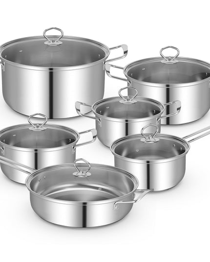 Giantex 12-Pcs Pots and Pans Set Non Stick, Non-toxic Kitchen Set w/Tempered Glass Lids & Stay-Cool Handles