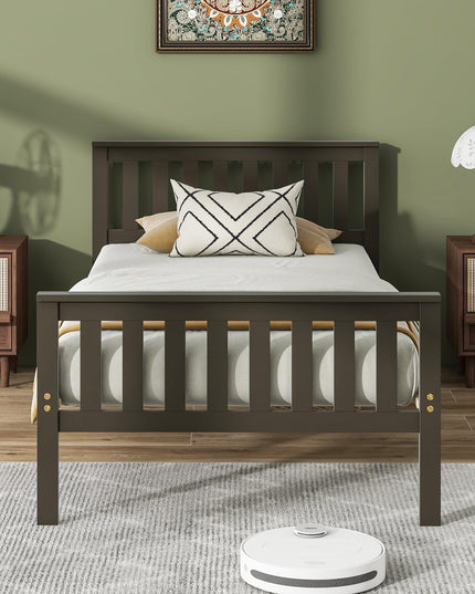 Giantex Wood Bed Frames with Headboard, Mid Century Platform Bed with Wooden Slats Support