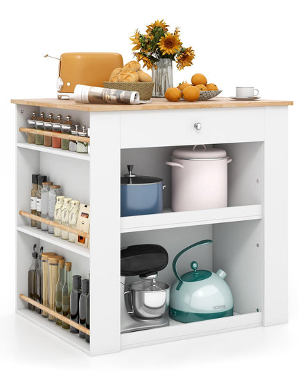 Giantex Kitchen Island with Storage, 2-Door Buffet Cabinet, 6-Tier Spice Racks, Drawer, Shelves