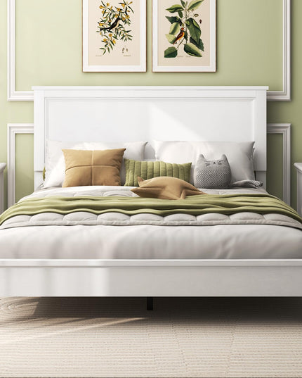 Platform Bed w/ Rubber Wood Legs & Integrated Headboard | Wooden Bed Frame