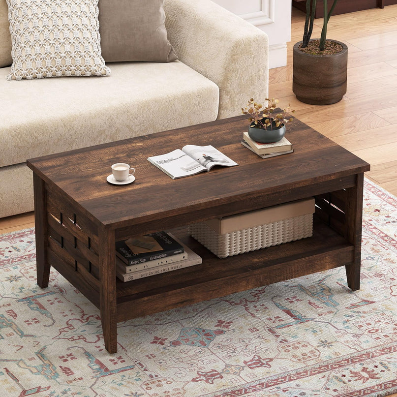 Giantex Farmhouse Coffee Table 2-Tier Center Table