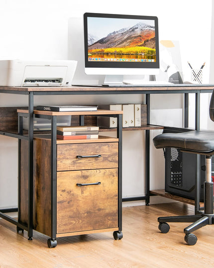 Giantex 2-Drawer Rolling File Cabinet, Under Desk File Cabinet Printer Stand on Wheels, Rustic Brown