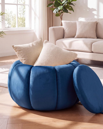 GIANTEX Pumpkin Shaped Round Ottoman Coffee Table with Storage & Removable Lid