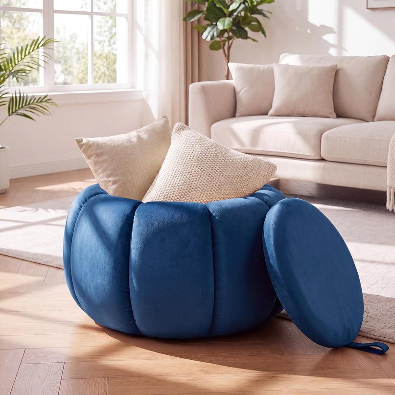 GIANTEX Pumpkin Shaped Round Ottoman Coffee Table with Storage & Removable Lid