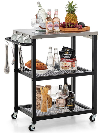 Giantex Outdoor Grill Cart - Movable Pizza Oven Stand with Stainless Steel Top