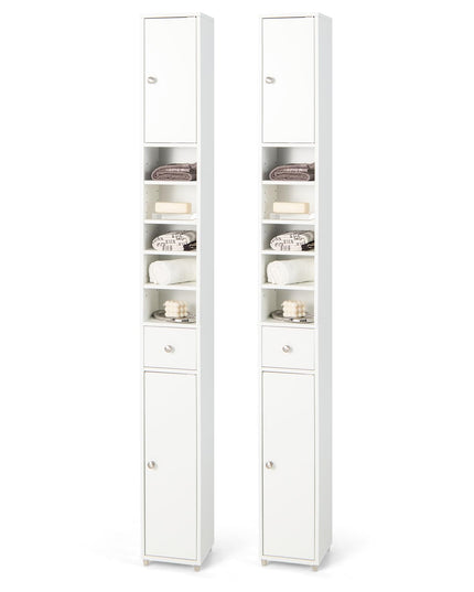 Giantex Slim Bathroom Storage Cabinet - 71" Tall Narrow Floor Cabinet Cupboard with 2 Doors, 5 Adjustable Shelves, 1 Drawer