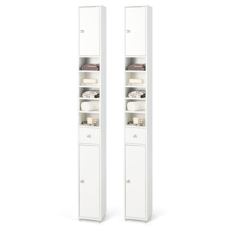 Giantex Slim Bathroom Storage Cabinet - 71" Tall Narrow Floor Cabinet Cupboard with 2 Doors, 5 Adjustable Shelves, 1 Drawer