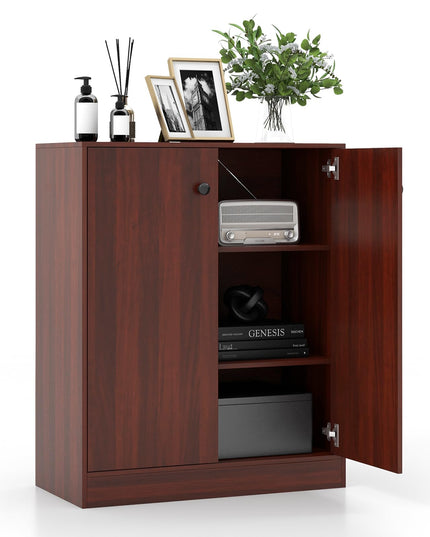 Giantex 2 Door Storage Base Cabinet - Freestanding Floor Cabinet with 3-Tier Shelf