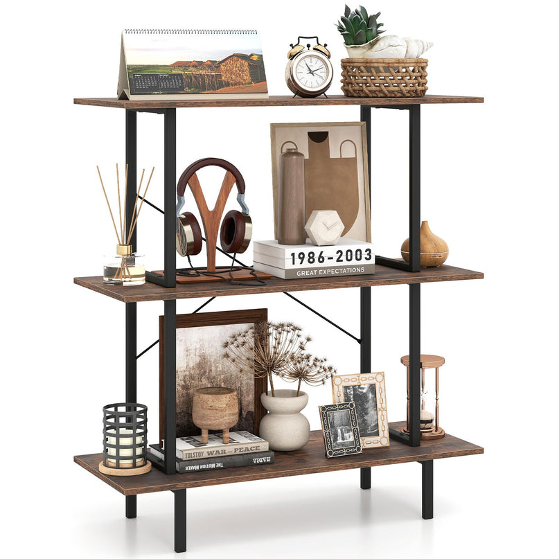 GIANTEX 3-Tier Bookshelf Industrial Bookcase with Open Shelves