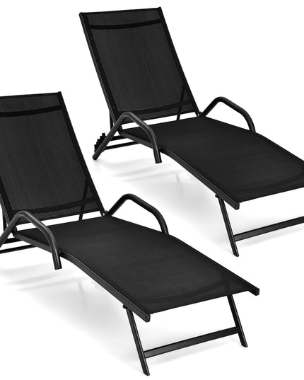 Giantex Lounge Chairs for Outside - Set of 2 Outdoor Chaise Lounge with 5 Adjustable Position