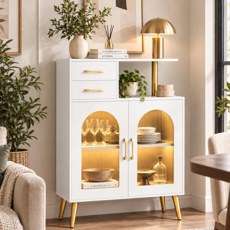 GIANTEX Sideboard Buffet Cabinet with LED Lights for Kitchen Living Room