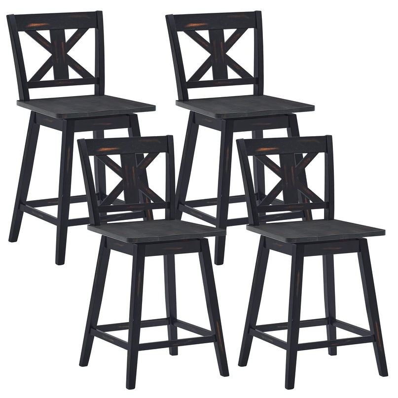 360 Degree Rubber Wood Bar Chairs, Vintage Bar Stools for Home, Restaurant & Pub