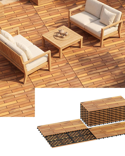 Giantex 24" x 12" Acacia Wood Interlocking Patio Flooring Tiles