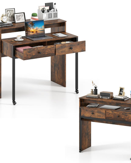 Giantex Small Computer Desk with Hutch & Drawers