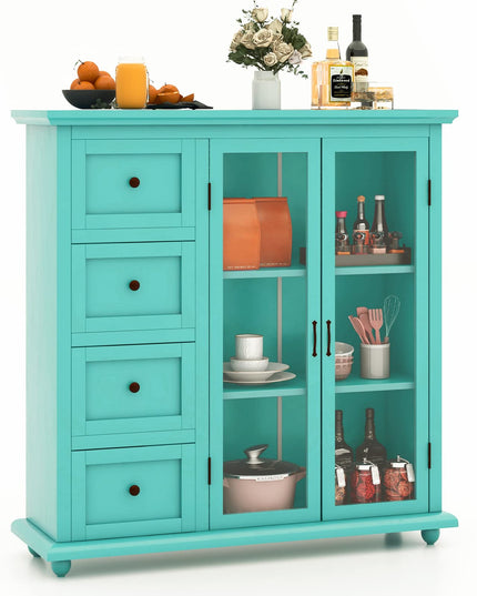 Giantex Buffet Sideboard with Storage - Kitchen Pantry Cabinet with 2 Doors, 4 Drawers, Adjustable Shelf
