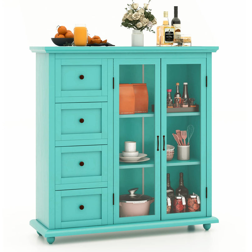 Giantex Buffet Sideboard with Storage - Kitchen Pantry Cabinet with 2 Doors, 4 Drawers, Adjustable Shelf