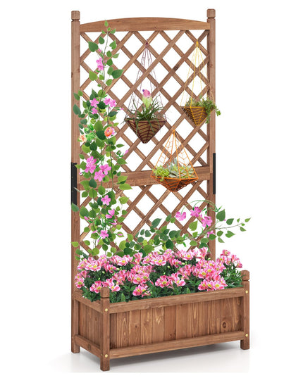 Giantex 60” Wooden Planter Container with Drainage Holes Trellis