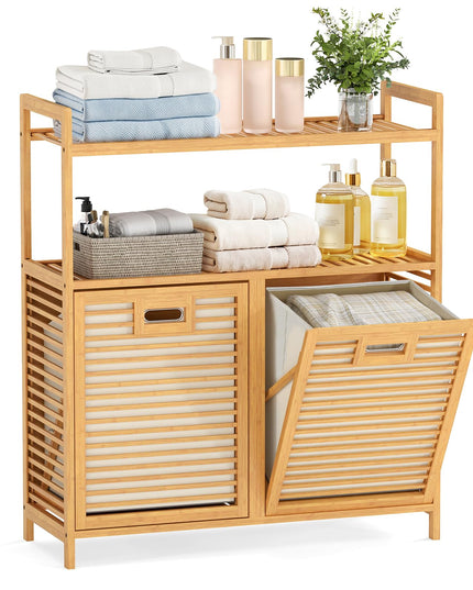 Giantex Double Tilt Out Laundry Hamper w/2-Tier Storage Shelf