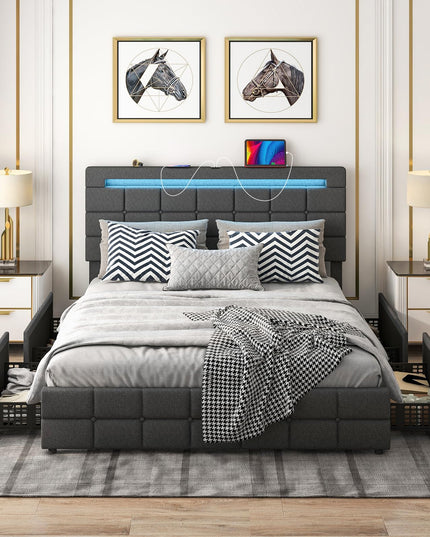 Giantex Bed Frame with LED Lights and 4 Drawers