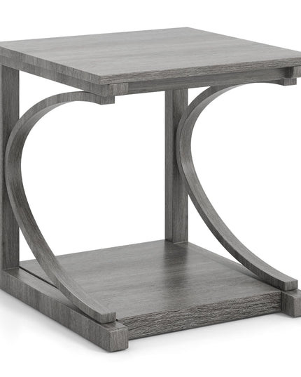 Giantex C-Shaped End Table, 24" Square Couch Table with Bottom Storage Shelf & Solid Rubber Wood Frame