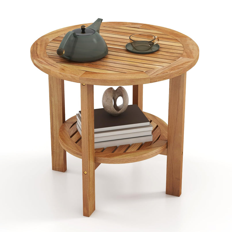 Giantex Teak Wood Outdoor Side Table - 19.5" Small Patio Coffee Table with Slatted Top, for Porch, Backyard, Garden, Pool