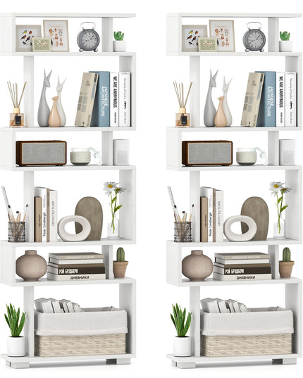 Giantex 6-Tier Geometric Bookcase Set of 1/2 64" Tall S-Shaped Bookshelf