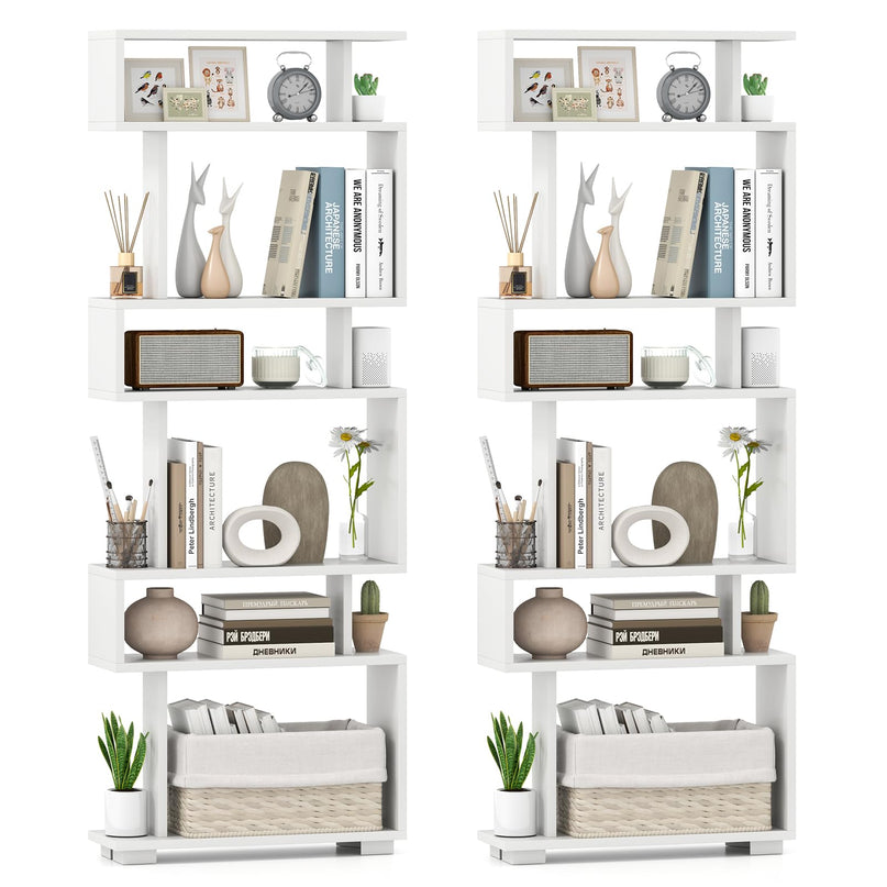 Giantex 6-Tier Geometric Bookcase Set of 1/2 64" Tall S-Shaped Bookshelf