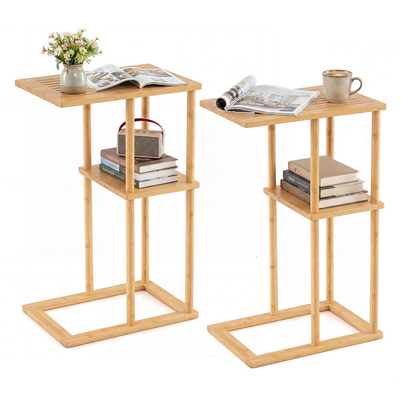 Table d'appoint en bambou Giantex, lot de 2, avec étagères de rangement