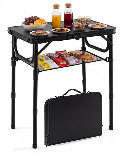 Giantex 2 FT Folding Portable Aluminum Small Picnic Table with Storage Net & Carry Handle