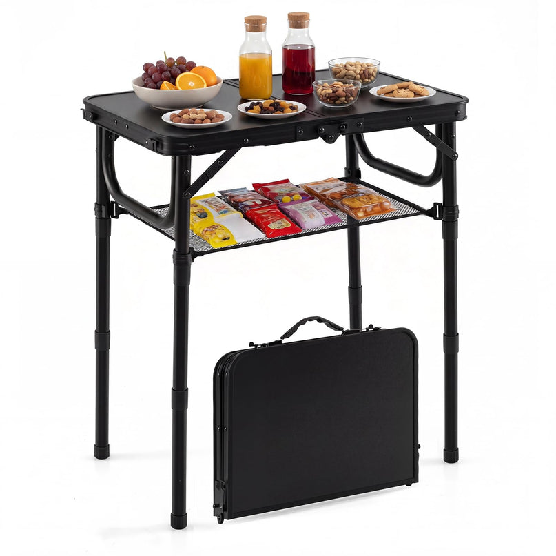 Giantex 2 FT Folding Portable Aluminum Small Picnic Table with Storage Net & Carry Handle