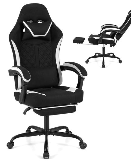 Fauteuil de gaming ergonomique et réglable avec repose-tête, repose-pieds et pivotement à 360°