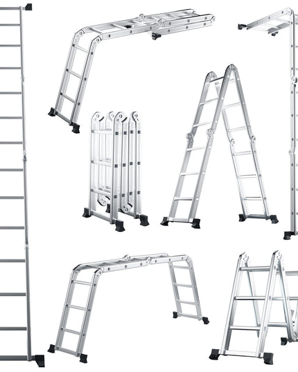 7 in 1 Folding Extension Ladders,Extendable Scaffold Aluminum Step Ladder 330LB (12.2 Ft)