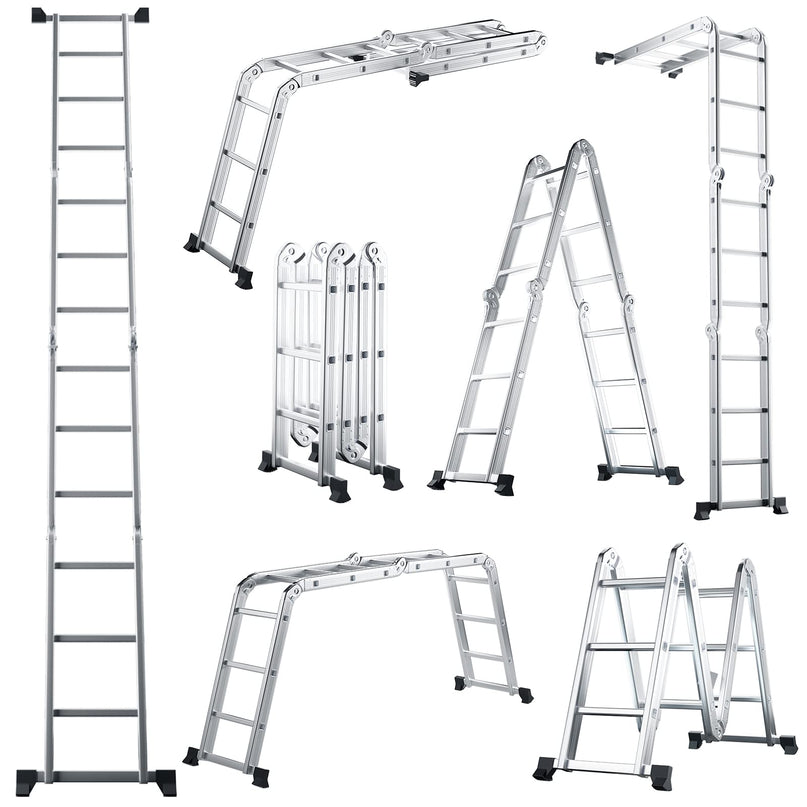 7 in 1 Folding Extension Ladders,Extendable Scaffold Aluminum Step Ladder 330LB (12.2 Ft)